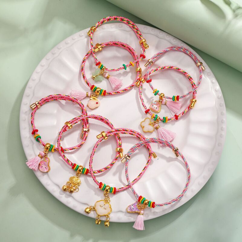 Pink Multicolored Rope DIY Hand-Woven Five-Color Thread Bracelet 2025 New Cartoon Pendant Hand Rope Small Gift Pink Multicolored Rope DIY Hand-Woven Five-Color Thread Bracelet 2025 New Cartoon Pendant Hand Rope Small Gift