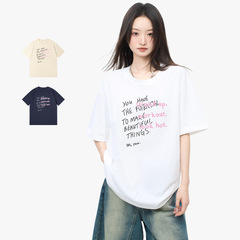 夏の香港スタイル 230 グラムラウンドネック Tシャツ女性の純粋な綿通気性半袖トレンディなルーズ多用途マルチカラーボトムトップ