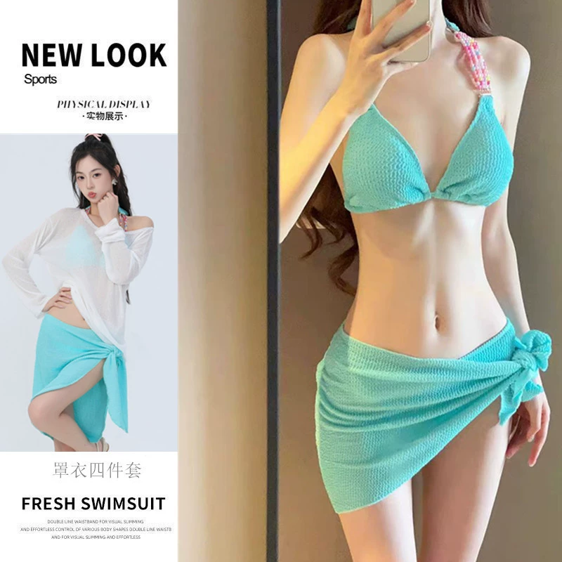 Sexy mint swimwear, set, long-sleeve, 4 piece set