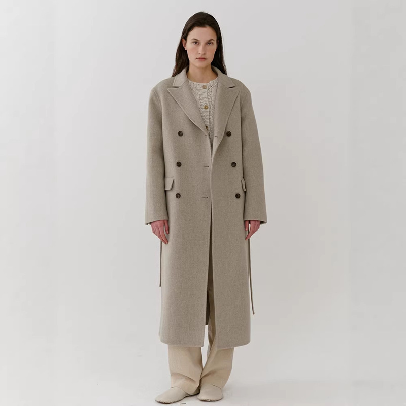 In-Stock Lerobe Wool Coat for Women, New Style, Elegant Loose Fit, Lapel, Belted, Long Double-Breasted Woolen Coat In-Stock Lerobe Wool Coat for Women, New Style, Elegant Loose Fit, Lapel, Belted, Long Double-Breasted Woolen Coat
