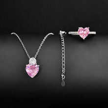 跨境爱心合成锆石两件套甜美清新戒指项链r4597-x4877