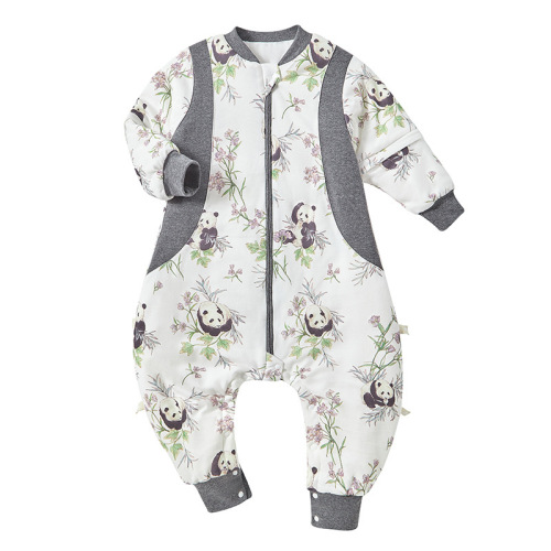 Quilted children's split-leg sleeping bag autumn and winter pure cotton thickened jumpsuit infant and toddler constant temperature baby antibacterial pajamas Category A