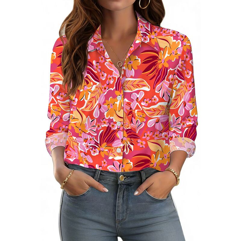 Amazon Aliexpress Cross-Border Fresh Style Women's Shirt 1/4 Zip Floral Tennis Fitness Top Shirt