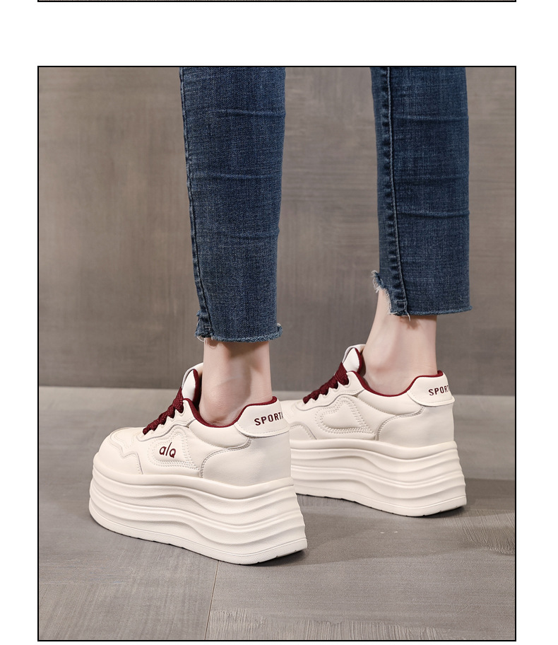 Giày sneaker nữ đế xuồng tăng chiều cao, đế dày 8 cm, phong cách thể thao — Màu nâu chi tiết 13
