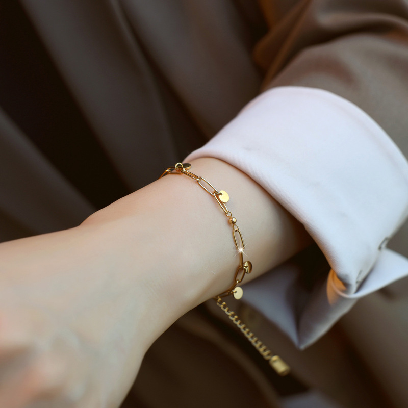 Cross-border stainless steel round beads 18k gold cross bracelet INS style fashion personality design titanium steel does not fade