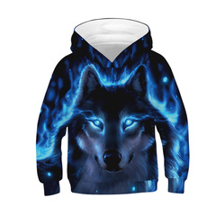 Trendy Kids' Long-Sleeve Designer Clothing from Europe & America: 3D Digital Print Wolf Hoodie with Animal Motif