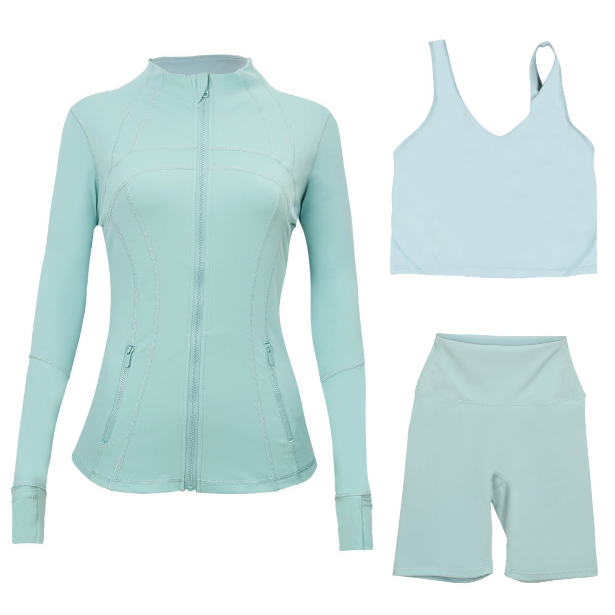 Women's 3-Piece Workout Set – Breathable Jacket, U-Back Sports Bra & 5" Shorts For Yoga, Running & Gym (S-Xxxl, 40+ Colors)​_ecoleips.com