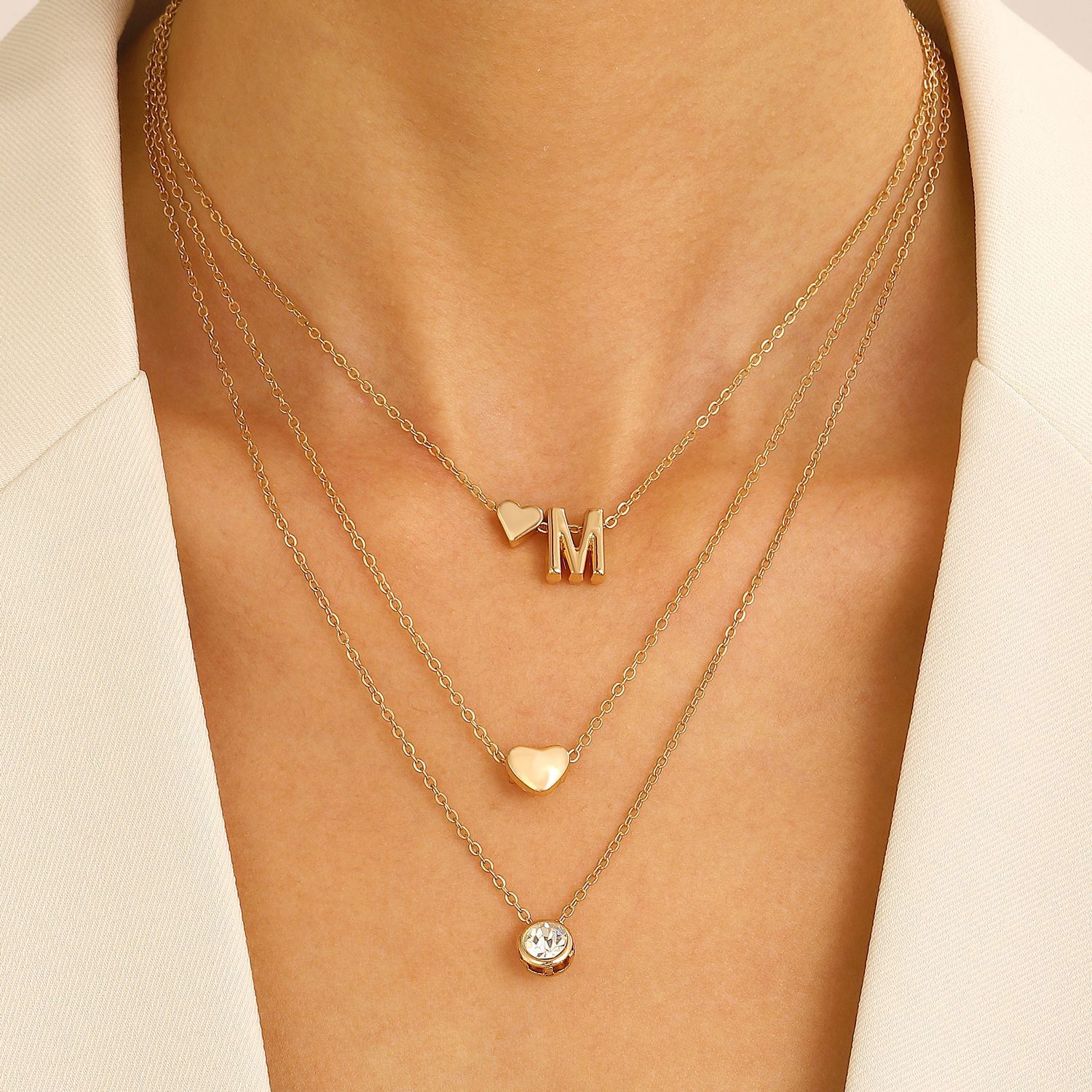 Personalised Multi-layered Heart Necklace For Women Gold Style_voghion.com