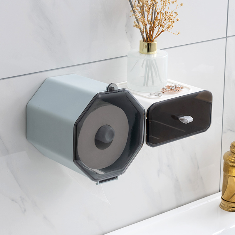 Caja de papel higiénico ponche-libre montado en la pared rollo de papel titular impermeable caja de papel higiénico de almacenamiento estante de papel higiénico