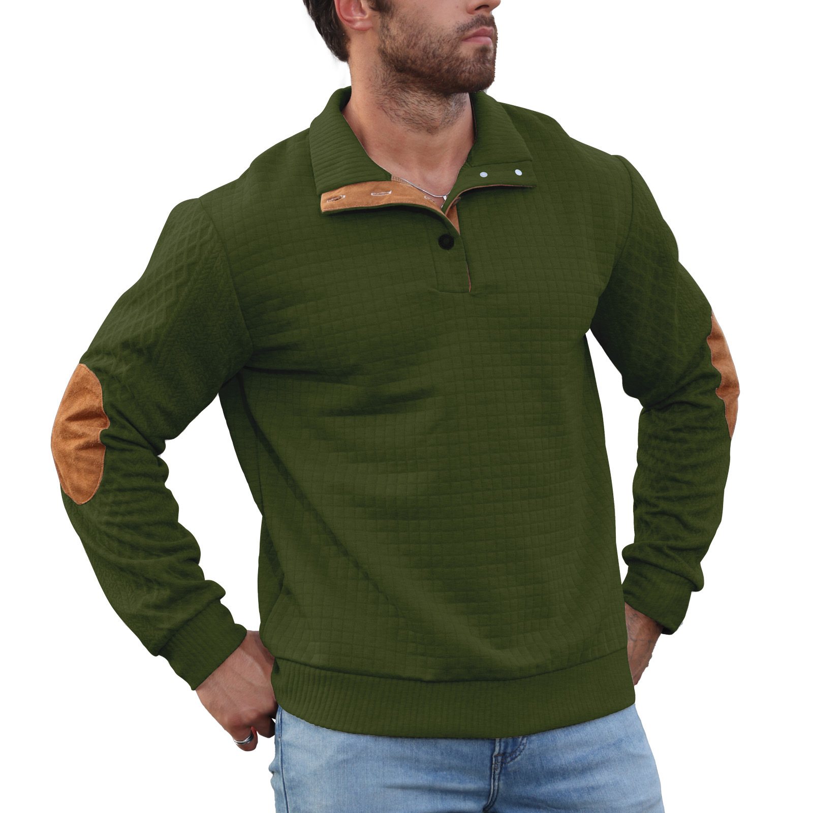 Chaqueta de manga larga con cuello de solapa y estampado a cuadros pequeño, estilo casual de primavera y otoño para hombre, sudadera informal para exteriores.