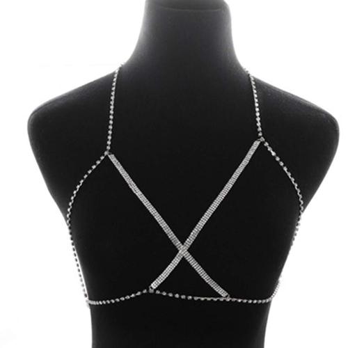 European and American fashion jewelry chest accessories, sexy hollow diamond-encrusted rhinestone chain, bikini chest chain, body chain