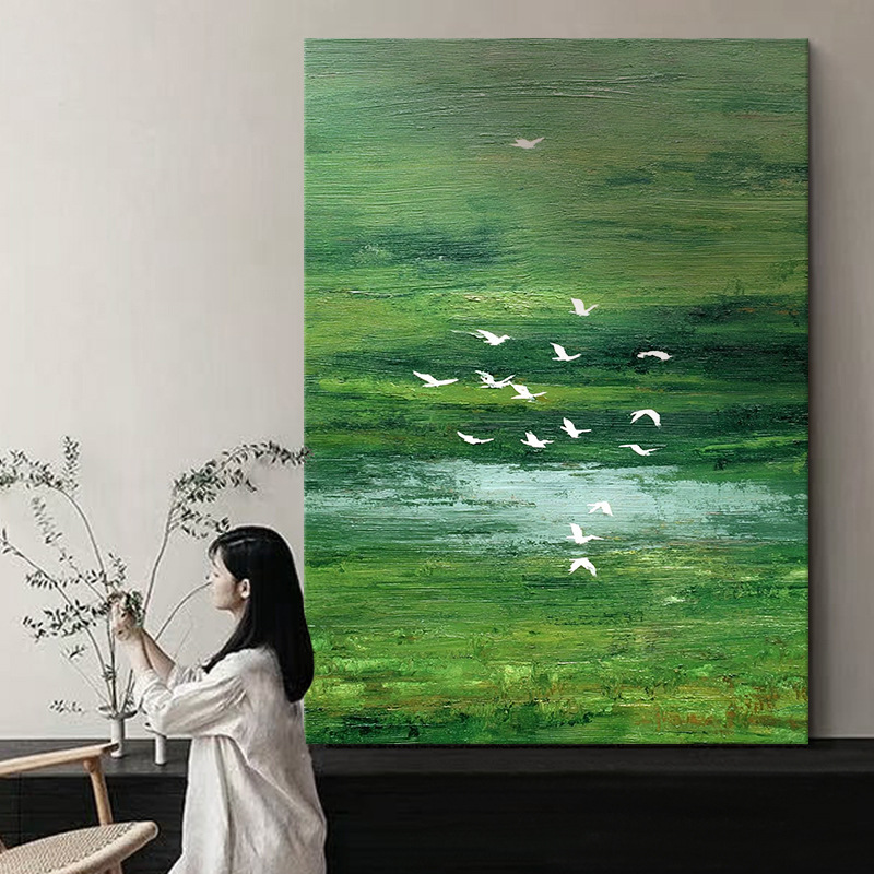 Green Wilderness Hand-Painted Oil Painting Texture Painting Living Room Sofa Bedside Background Wall Restaurant Bedroom Mural Decorative Painting