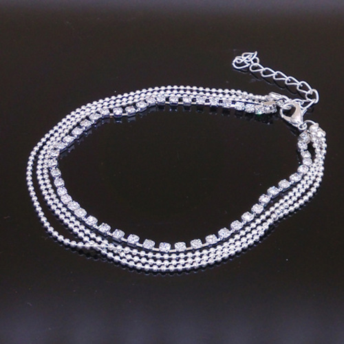 European and American footwear, new summer hot model, street style multi-layer metal chain, bead chain, sparkling diamond anklet