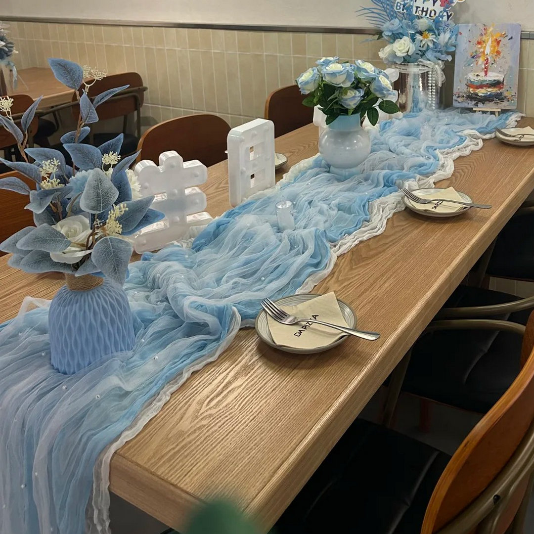 餐厅氛围感生日布置桌旗褶皱桌布茶歇甜品台沙龙场景布置装饰桌旗