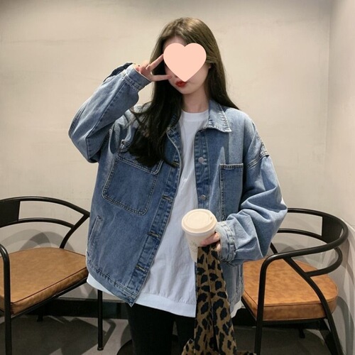 New spring and autumn bf style tooling denim clothes trend ins denim outer women's loose Korean style autumn and winter all-match