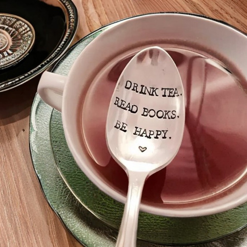 Laser Engraved Tea Spoon - Enjoy Tea and Read Books Happily, Gift for Tea Lovers, Gift for Book Lovers