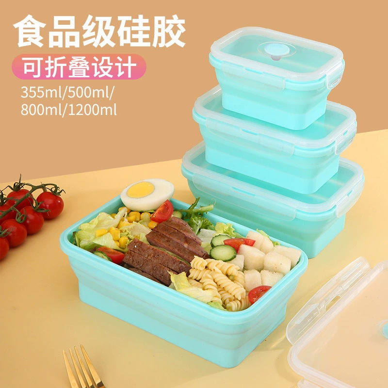 Folding food silicone, lunch box, dinner plate for camping, storage box