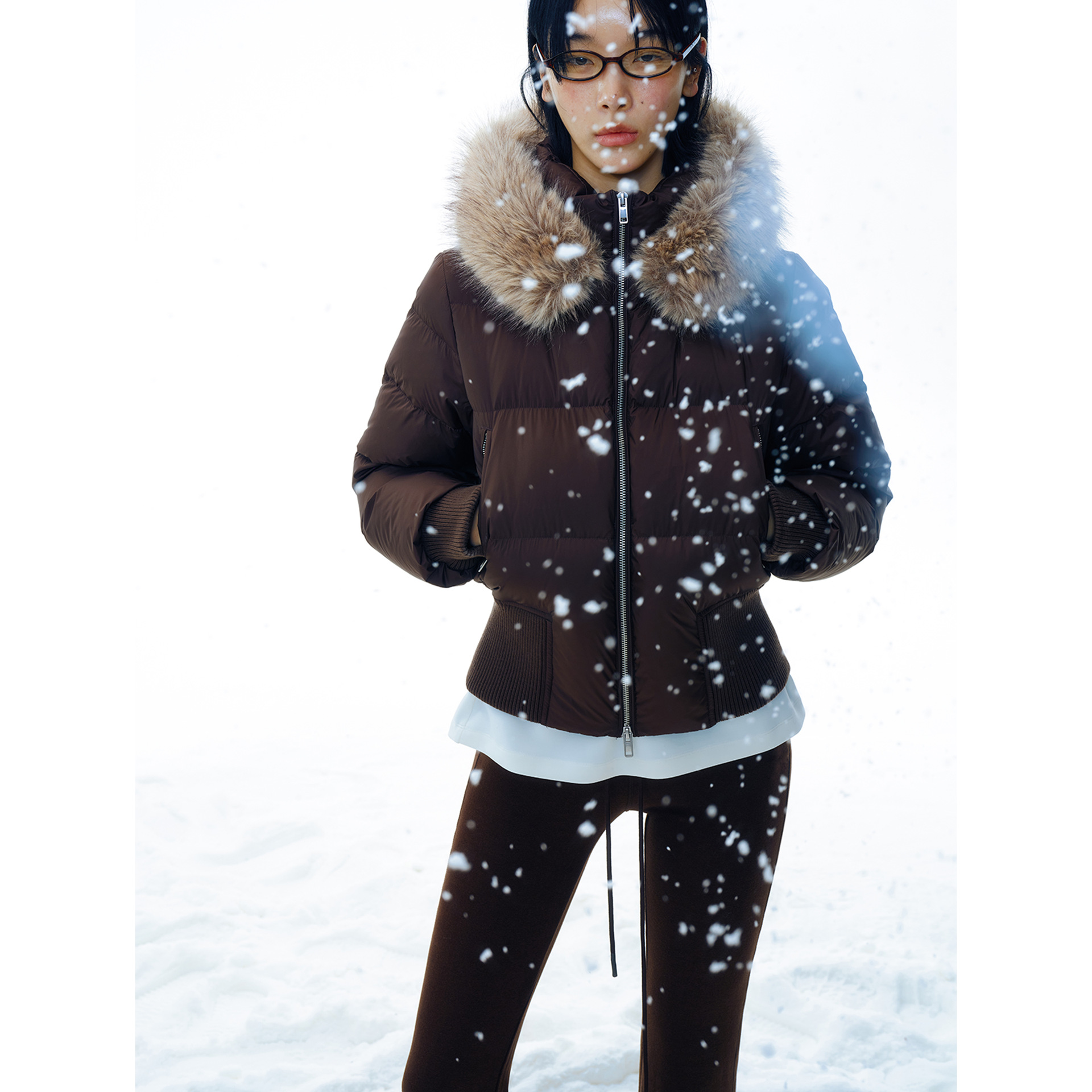 [Time-Sensitive] New Eco-Friendly Fur Collar Hooded Long-Sleeve Cropped Rds Certified 90 White Duck down Jacket for Women V9046