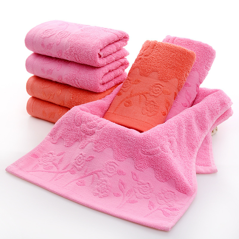 Factory wholesale weak twist rose towel wedding gift thickened 110g embroidered happy word adult face towel