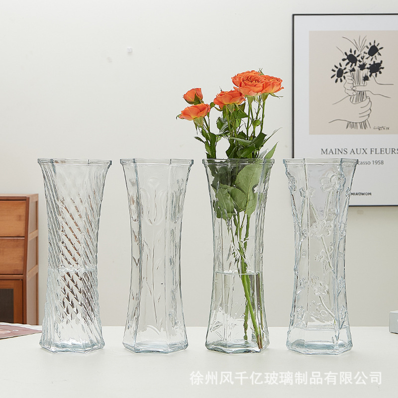 Wholesale large hexagonal glass vase transparent simple rich bamboo Lily hydroponic home flower arrangement small fresh ornaments Wholesale large hexagonal glass vase transparent simple rich bamboo Lily hydroponic home flower arrangement small fresh ornaments