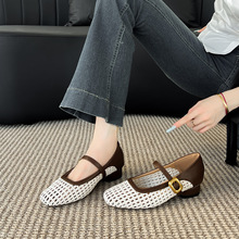 工厂包邮复古浅口单鞋粗跟2026新款女鞋镂空奶奶鞋方头玛丽珍鞋女