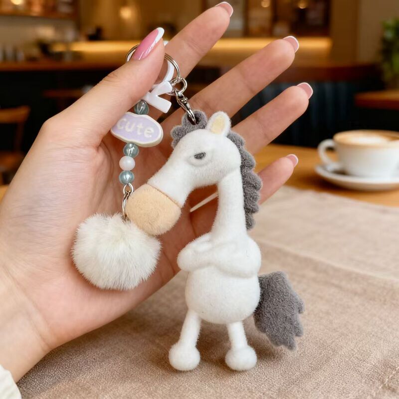 2026 Cool Black Horse Year Keychain Pendant Mascot Cool Black Horse Flocked Plush Doll