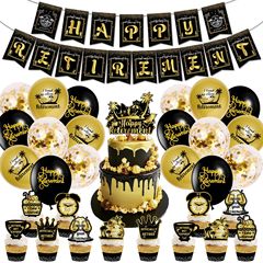 黒金退職テーマパーティーセットバナー大サイズケーキカードラテックス紙くず風船セット装飾道具