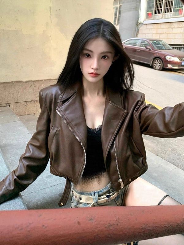 美式辣妹黑色皮衣外套女2025秋季小个子短款机车PU皮夹克甜酷上衣|undefined