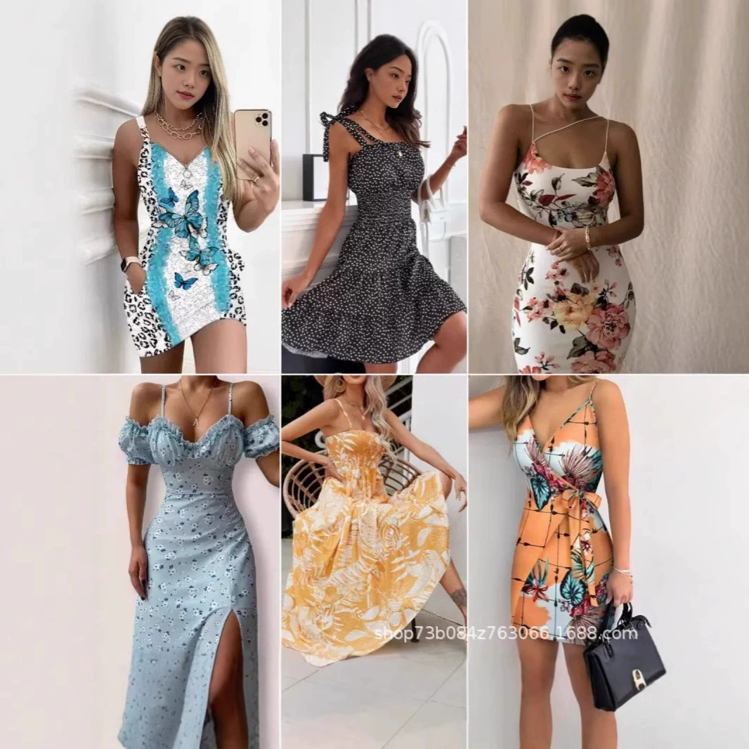 Летнее платье-сарафан с бантом, асимметричный крой, европейский и американский стиль, экспорт 2025 года, ассортимент Amazon.