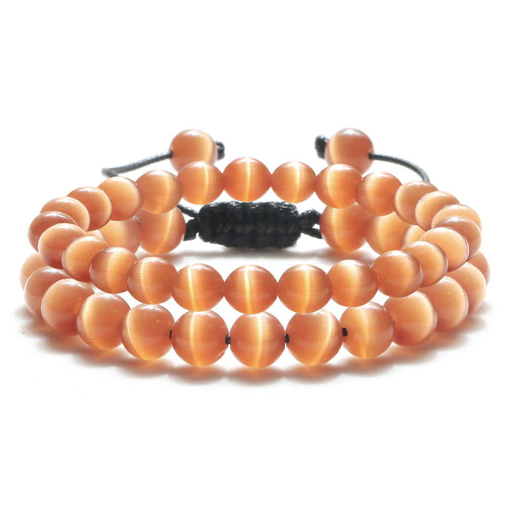 New Korean cat's eye stone beaded braided bracelet couple set handmade hand rope colorful round bead bracelet_voghion.com