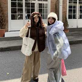 韩版纯色马甲女宽松2026秋冬新款时尚背心聚酯棉立领学生马夹外套