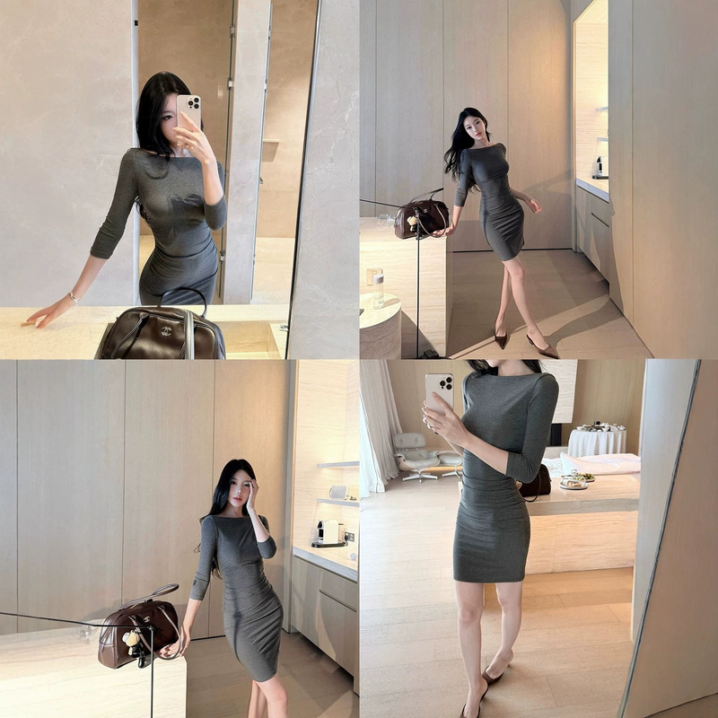 Laareeto 92 Lyocell Rachel Dress for Women, Fall 2026 New Model, Three-Quarter Sleeve Dress, Slimming Effect