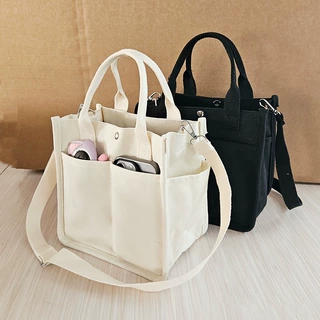 原创自制加厚有型多口袋学生便当餐盒包简约百搭手拎斜挎托特包女
