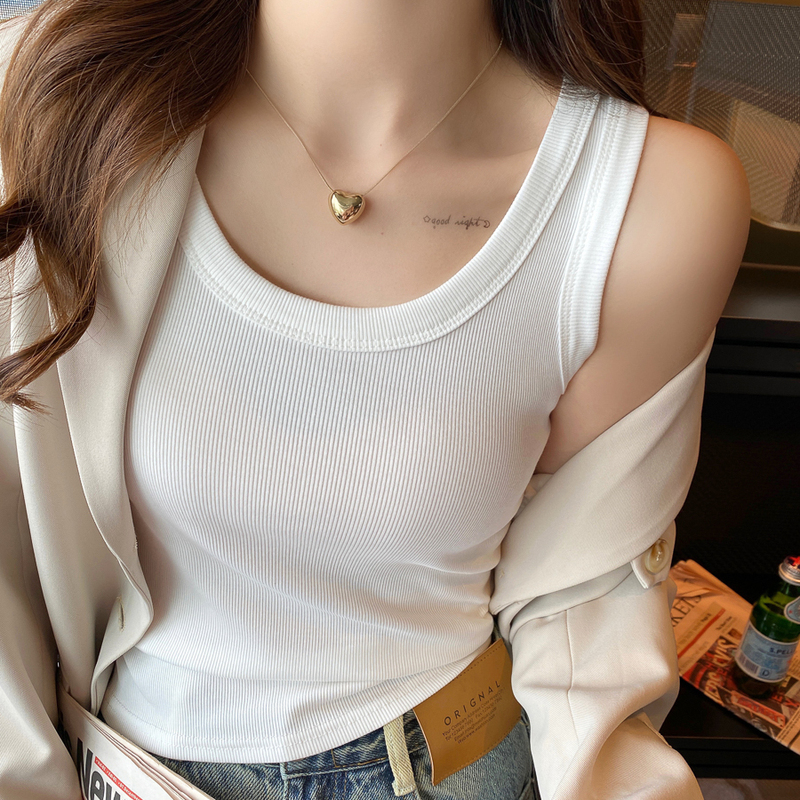 Spring and Summer New Wide Shoulder Vest Women's Large U-Collar TikTok Explosions Simple Base Inner Small Vest Women's Sleeveless Waistcoat