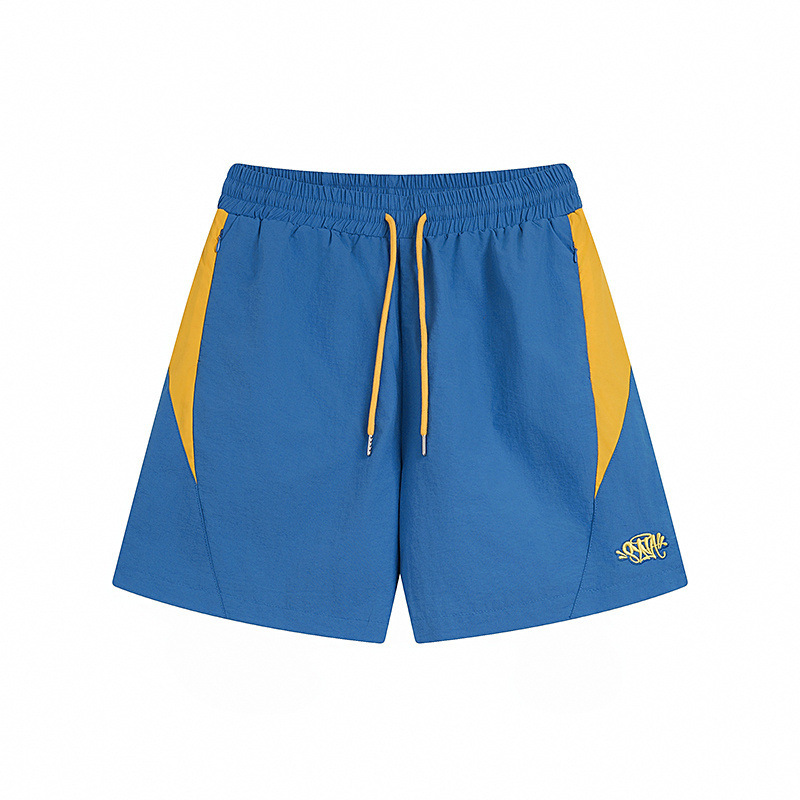 Syna Drill Shorts Loose Contrast Color Blue Yellow