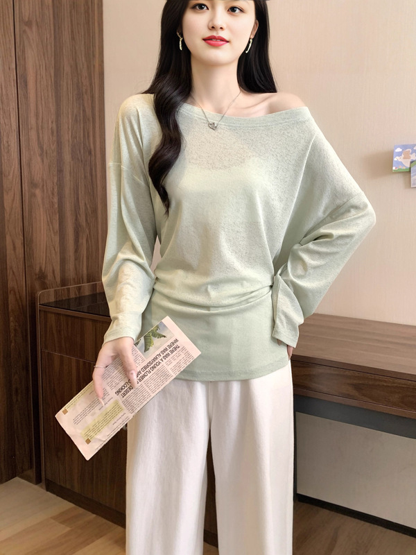 大码女装早秋斜肩上衣绑带设计感纯欲风显瘦大码女装T恤|undefined