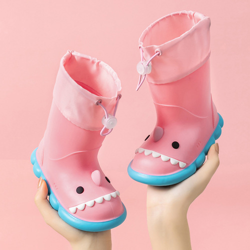 鲨鱼儿童雨鞋中筒女童防滑可爱夏季女宝宝小孩雨靴幼儿园束口水鞋