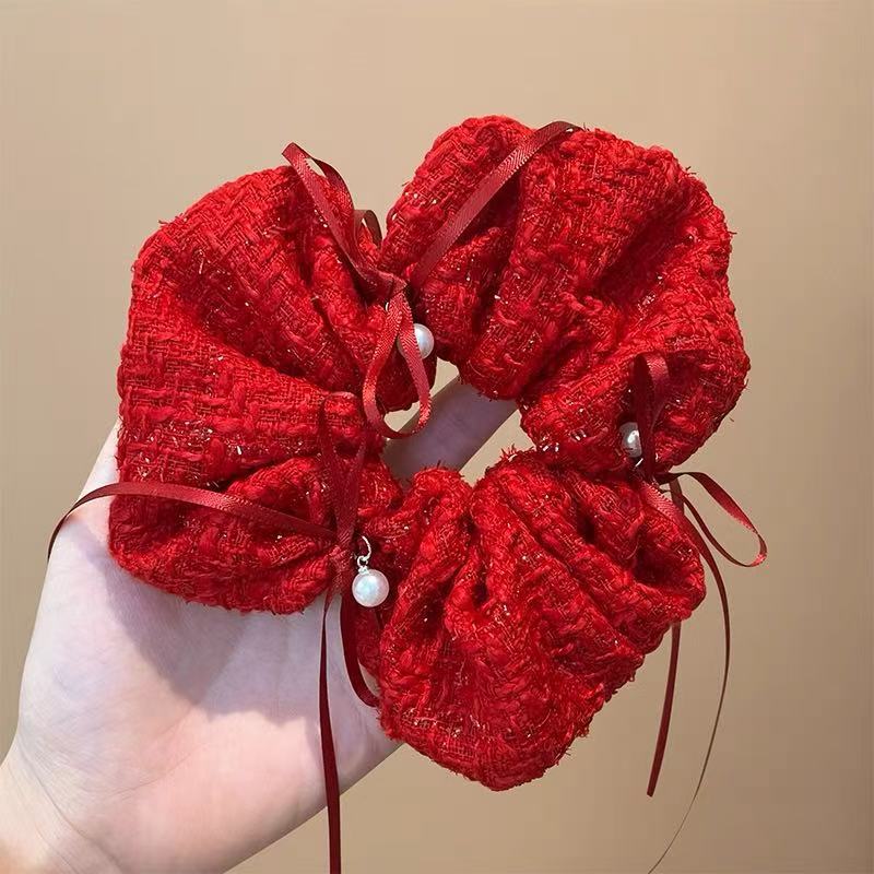 3개입 리본 매듭 빨간색 머리끈