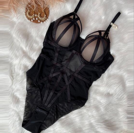European and American style new sexy small bust push-up one-piece lingerie mesh sheer padded top thin bottom thick shaping bra 6617