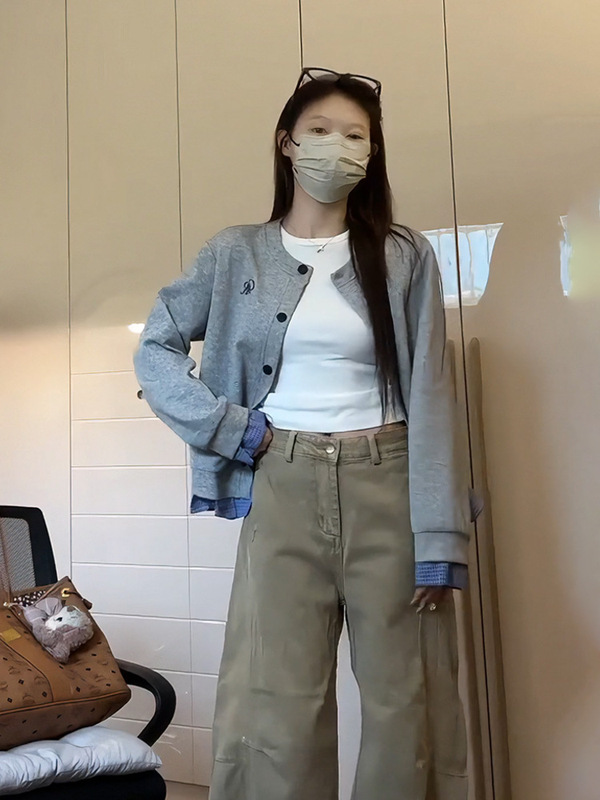 大码胖mm假两件格子开衫卫衣外套女秋装设计感休闲风长袖圆领上衣|undefined