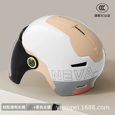 helmet, Motosiklet kaskı (dəbilqə) - beige-neva-flower-transparent-long-mirror-brown-long-mirror
