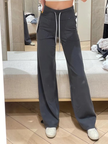 Throwback High-Waist Wide-Leg Pants for Women, Belted Drawstring Bare-Fit Yoga Pants, Loose and Slimming Fitness Pants