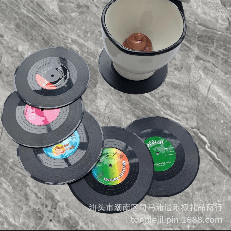复古唱片杯垫黑胶餐垫RetroVinyl咖啡杯垫防滑隔热垫圆形|undefined