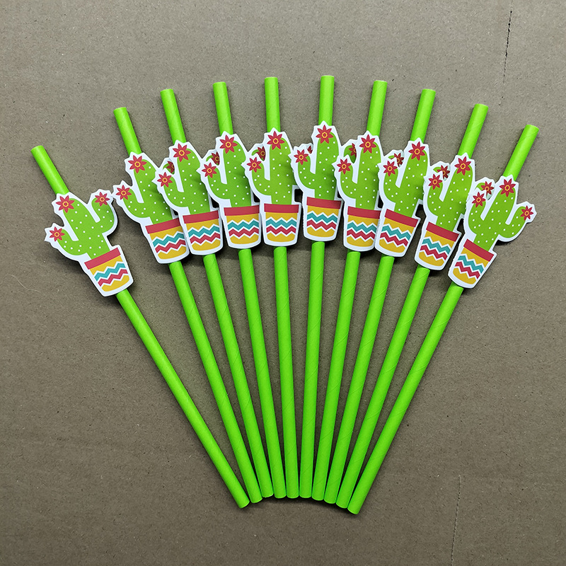 Pajitas de papel, tarjetas de cactus, pajitas decorativas, postres degradables desechables, pasteles, cócteles, fiestas, pajitas de papel