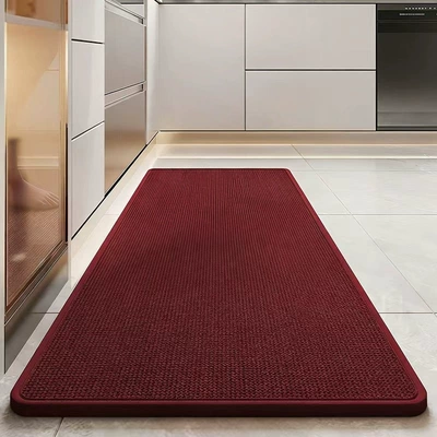 Avtomobil döşəmə paspasları Bathroom Absorbent Foot Mat Easy-Care - burgundy-4060cm-linen-rubber-sole