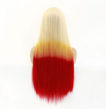 Tricolor gradiente largo recto frente de encaje fibra química peluca de seda de alta temperatura gancho de mano cubierta de fábrica LW0314