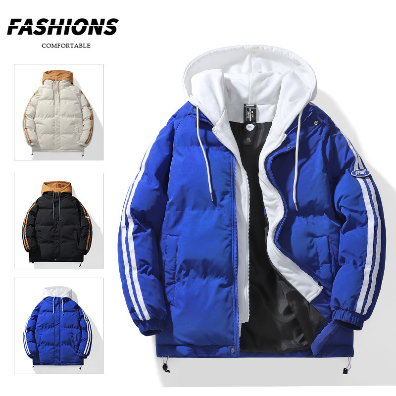 Abrigo de algodón acolchado abrigo suelto de otoño e invierno para hombres 2023 nuevo abrigo de algodón acolchado falso de dos piezas engrosado marca de moda chaqueta acolchada de algodón a juego