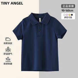 儿童校服polo衫短袖夏装中大童翻领班服T恤衬衫领纯白色打底衫