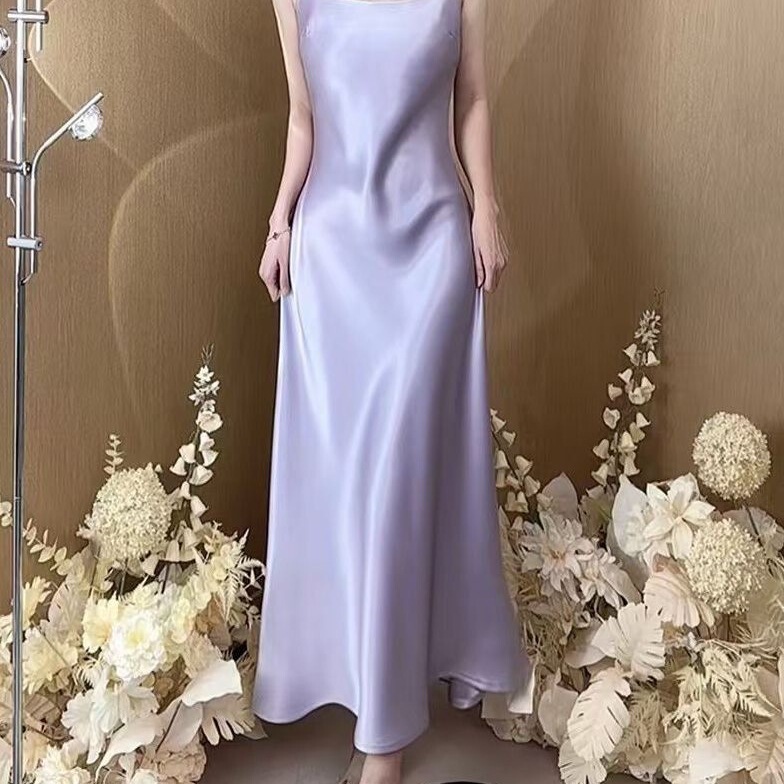 Double-Sided Satin Shoulder Straps, Adjustable Acetate French-Style Gilded Satin Dress, New Summer Style Fishtail Elegant Suspender Dress