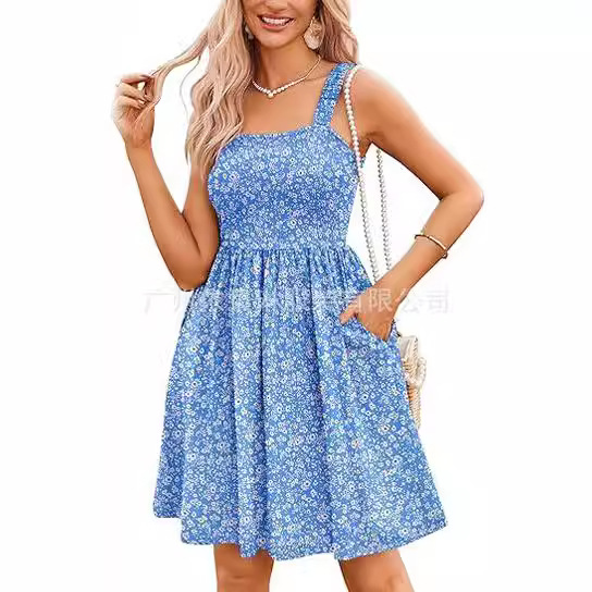Amazon 2024 women's summer casual square collar dress with pockets cute sleeveless high waist A- line vest